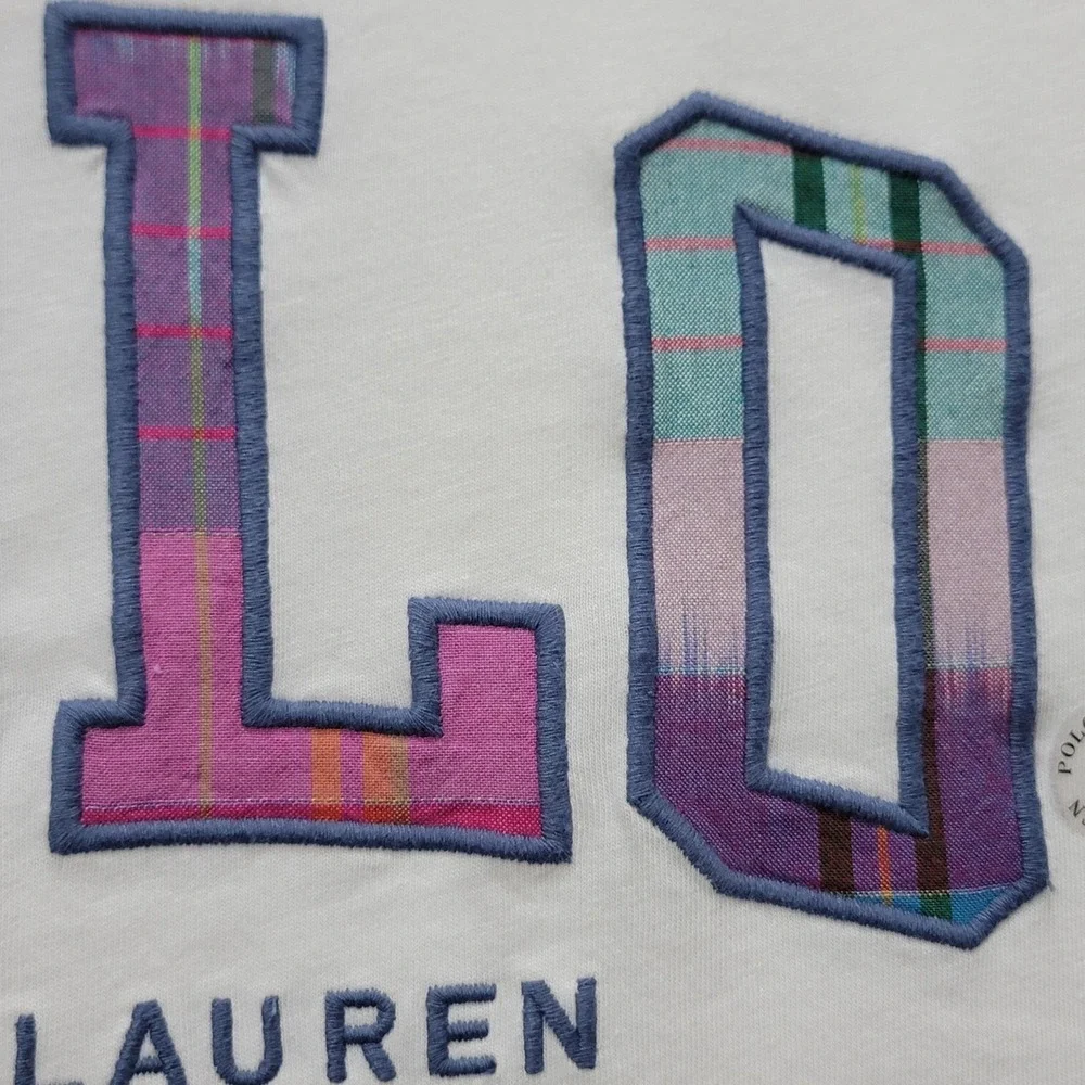 Polo Ralph Lauren Mens 4XB White Plaid Patchwork Logo Embroidered T-Shirt‎ NWT
